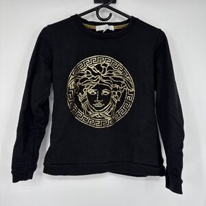 Versace Collection Sweatshirt Black Gold Foil Print 100% Cotton Pullover Women L